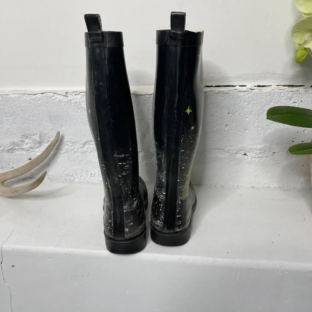 Capelli New York City 6 Black & Yellow Rubber Skyscraper Mid-Calf Rain Boots